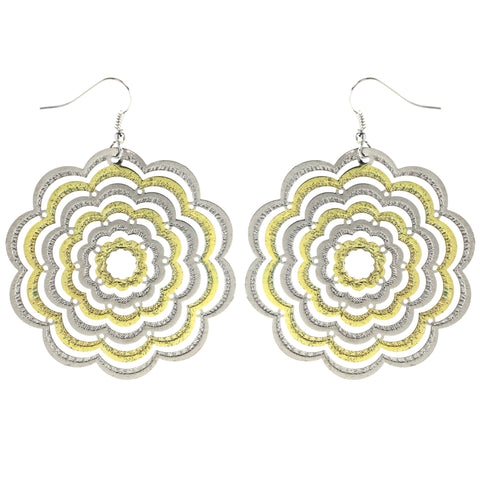 Flower Dangle-Earrings Silver-Tone & Gold-Tone Colored #LQE3822