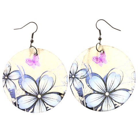 Flower Butterfly Dangle-Earrings White & Multi Colored #LQE3827