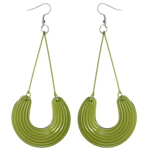 Green & Silver-Tone Colored Metal Dangle-Earrings #LQE3846