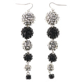 Black & Silver-Tone Colored Metal Dangle-Earrings With Crystal Accents #LQE3848