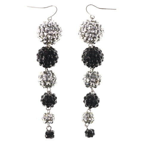 Black & Silver-Tone Colored Metal Dangle-Earrings With Crystal Accents #LQE3848