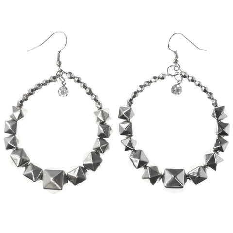 Silver-Tone Metal Dangle-Earrings With Bead Accents #LQE3855