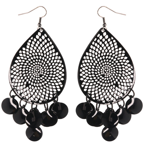 Black Metal Dangle-Earrings #LQE3874