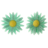 Flower Stud-Earrings Green & Yellow Colored #LQE3881