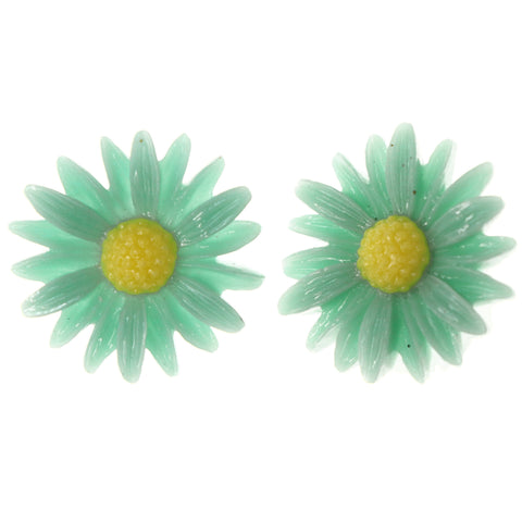 Flower Stud-Earrings Green & Yellow Colored #LQE3881