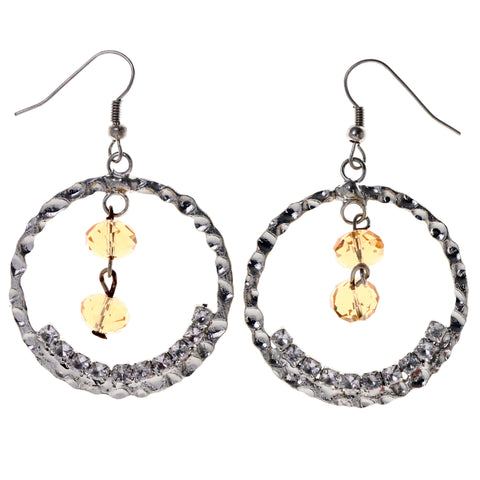 Faceted Bead Dangle-Earrings Crystal Accents Silver-Tone & Brown