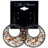 Brown & Silver-Tone Colored Metal Dangle-Earrings With Bead Accents #LQE3892