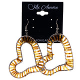 Heart Dangle-Earrings With Bead Accents Yellow & Silver-Tone Colored #LQE3896