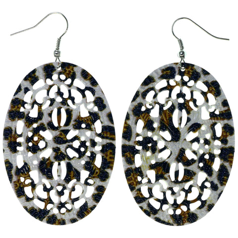 Leopard Spots Dangle-Earrings White & Brown Colored #LQE3898