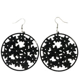 Flower Dangle-Earrings Black & Silver-Tone Colored #LQE3899