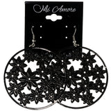 Flower Dangle-Earrings Black & Silver-Tone Colored #LQE3899