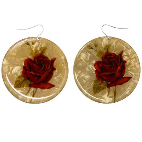 Rose Dangle-Earrings Yellow & Red Colored #LQE3902