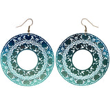 Flower Dangle-Earrings Blue & Silver-Tone Colored #LQE3904