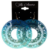 Flower Dangle-Earrings Blue & Silver-Tone Colored #LQE3904