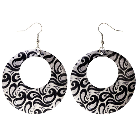 Silver-Tone & Black Colored Metal Dangle-Earrings #LQE3905