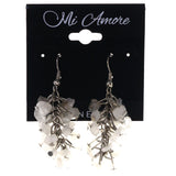 White & Silver-Tone Colored Metal Dangle-Earrings With Stone Accents #LQE3937