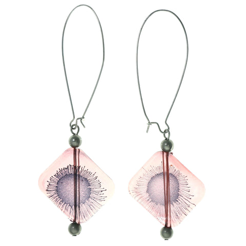 Red & Silver-Tone Colored Metal Dangle-Earrings With Bead Accents #LQE3941
