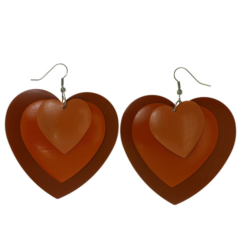 Layered Heart Dangle-Earrings Orange & Silver-Tone Colored #LQE3943