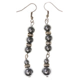 Silver-Tone Metal Dangle-Earrings With Bead Accents #LQE3983