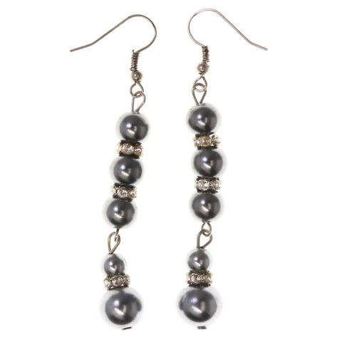 Silver-Tone Metal Dangle-Earrings With Bead Accents #LQE3983