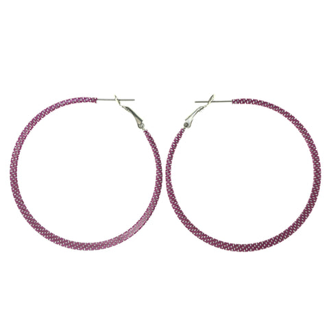 Pink & Silver-Tone Colored Metal Hoop-Earrings #LQE3987