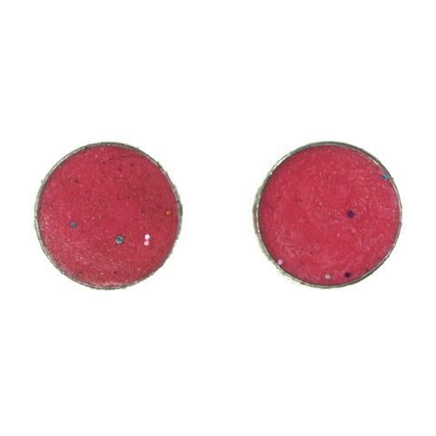 Pink & Silver-Tone Colored Metal Stud-Earrings #LQE3993