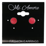 Pink & Silver-Tone Colored Metal Stud-Earrings #LQE3993