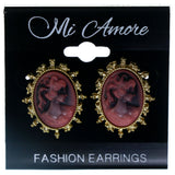 Cameo Stud-Earrings With Bead Accents Pink & Gold-Tone Colored #LQE4014