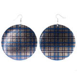Plaid Dangle-Earrings Silver-Tone & Blue Colored #LQE4024