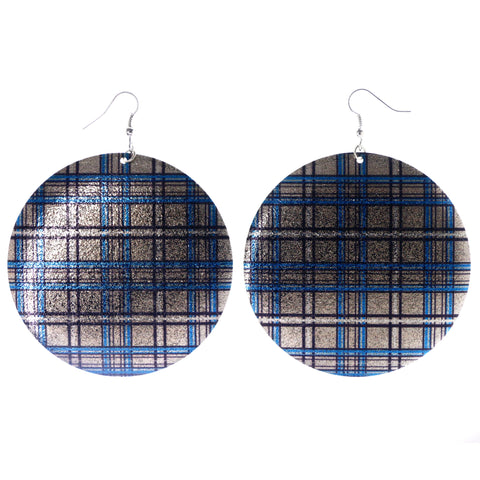 Plaid Dangle-Earrings Silver-Tone & Blue Colored #LQE4024