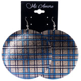 Plaid Dangle-Earrings Silver-Tone & Blue Colored #LQE4024
