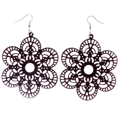 Sparkling Glitter Flower Dangle-Earrings Brown Color  #LQE4037