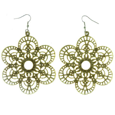 Sparkling Glitter Flower Dangle-Earrings Gold-Tone Color  #LQE4038
