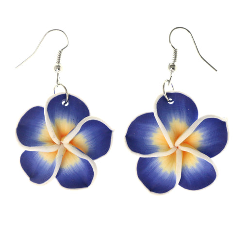 Flower Dangle-Earrings Blue & Orange Colored #LQE4056