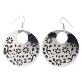 Flower Dangle-Earrings Silver-Tone & Brown Colored #LQE4062