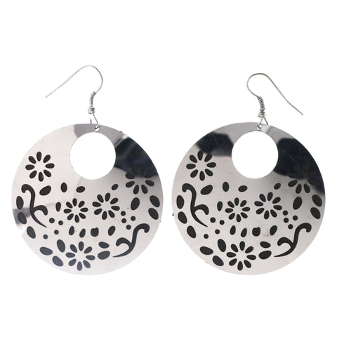 Flower Dangle-Earrings Silver-Tone & Brown Colored #LQE4062