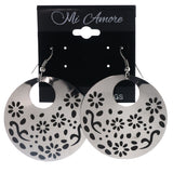Flower Dangle-Earrings Silver-Tone & Brown Colored #LQE4062