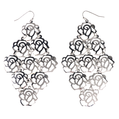 Rose Dangle-Earrings Silver-Tone Color  #LQE4089