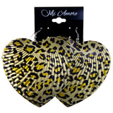 Cheetah Print Heart Dangle-Earrings Gold-Tone & Black Colored #LQE4093
