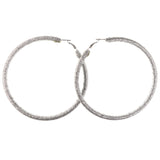 Sparkling Glitter Hoop-Earrings Silver-Tone Color  #LQE4094