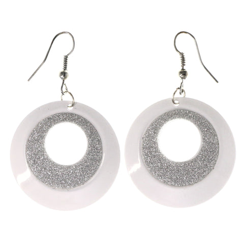 Sparkling Glitter Dangle-Earrings White & Silver-Tone Colored #LQE4097