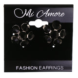 Flower Stud-Earrings With Bead Accents Black & Silver-Tone Colored #LQE4099