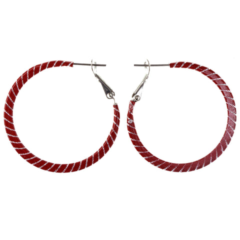 Striped Hoop-Earrings Red & Silver-Tone Colored #LQE4102