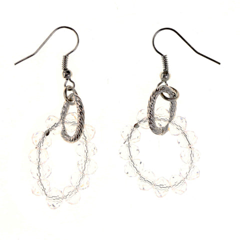 Silver-Tone & Clear Colored Metal Dangle-Earrings With Bead Accents #LQE4104