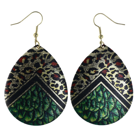 Cheetah Print Leaves Dangle-Earrings Colorful & Gold-Tone Colored #LQE4107