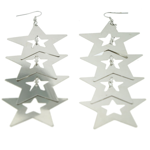 Silver-Tone Metal Star Drop-Dangle-Earrings