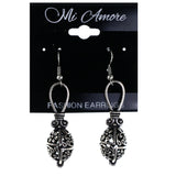 Flower Dangle-Earrings With Bead Accents Silver-Tone & Black Colored #LQE4115