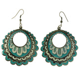 Antique Finish Dangle-Earrings Green & Gold-Tone Colored #LQE4116