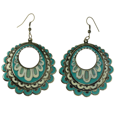 Antique Finish Dangle-Earrings Green & Gold-Tone Colored #LQE4116