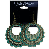 Antique Finish Dangle-Earrings Green & Gold-Tone Colored #LQE4116